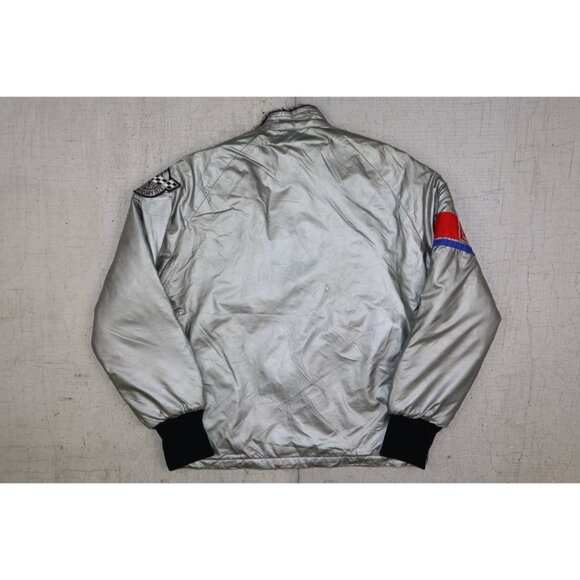 Vintage 90s Corvette Bomber Jacket Women’s S Silver Comda Sportswear Satin - Picture 9 of 11